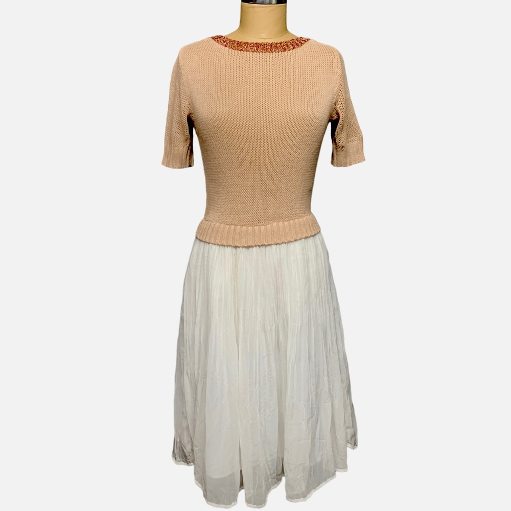 Alice + Olivia Peach Knit Top with Ivory Midi Skirt